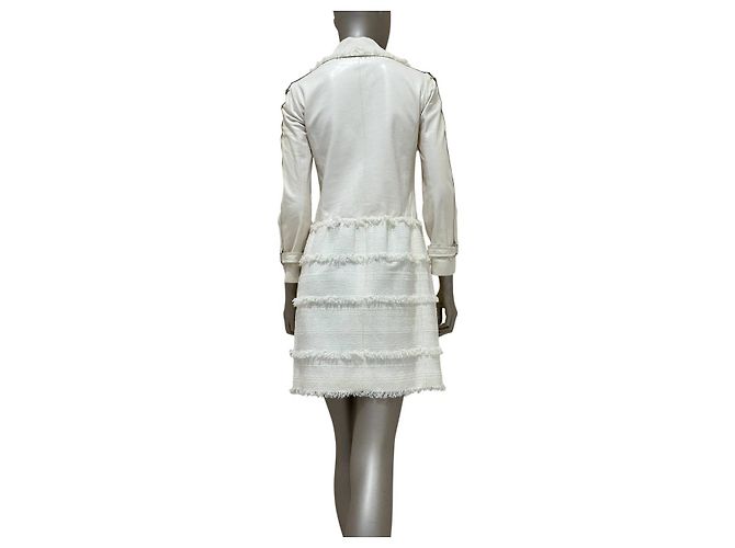 Timeless Abrigo de cuero de cordero blanco y tweed Chanel FR 36 de segunda mano - vista 2