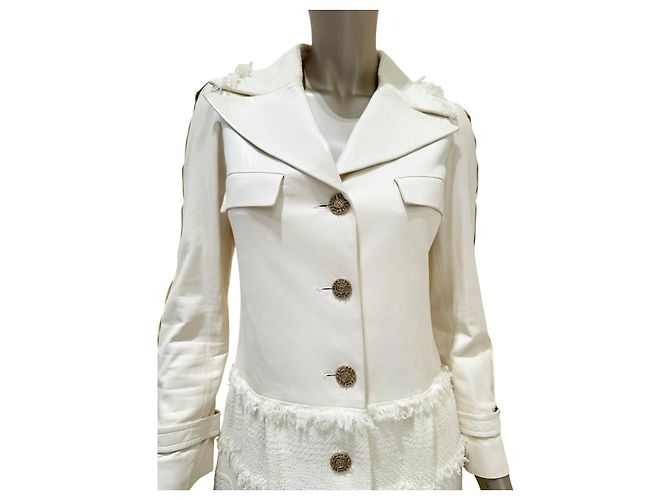 Timeless Abrigo de cuero de cordero blanco y tweed Chanel FR 36 de segunda mano - vista 3