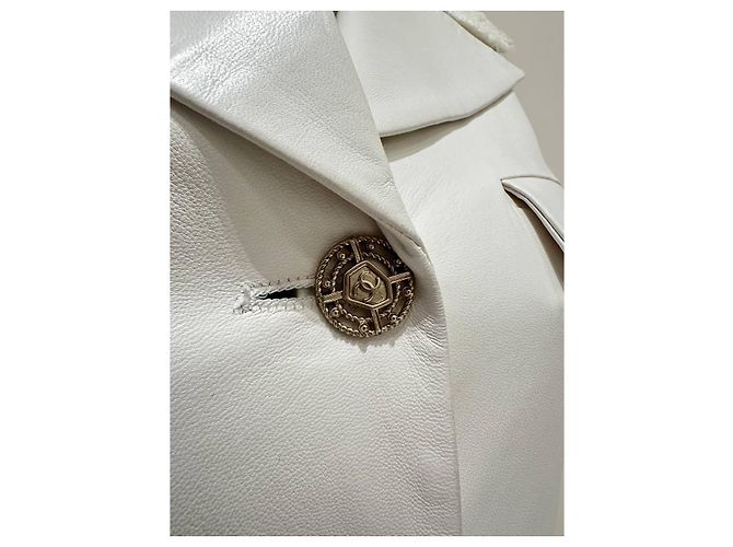 Timeless Abrigo de cuero de cordero blanco y tweed Chanel FR 36 de segunda mano - vista 5