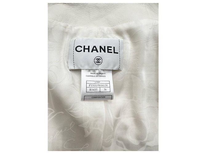 Timeless Abrigo de cuero de cordero blanco y tweed Chanel FR 36 de segunda mano - vista 6