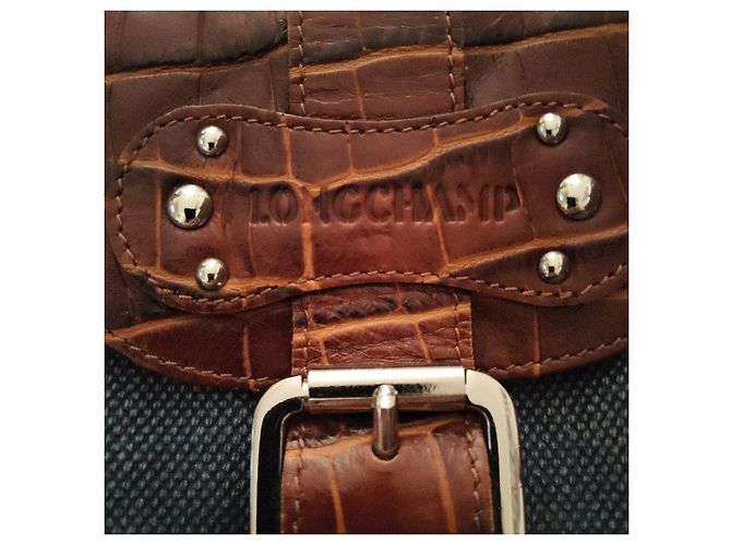Borsa Longchamp in tela e pelle Marrone Blu - vista 2