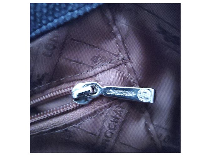 Borsa Longchamp in tela e pelle Marrone Blu - vista 4