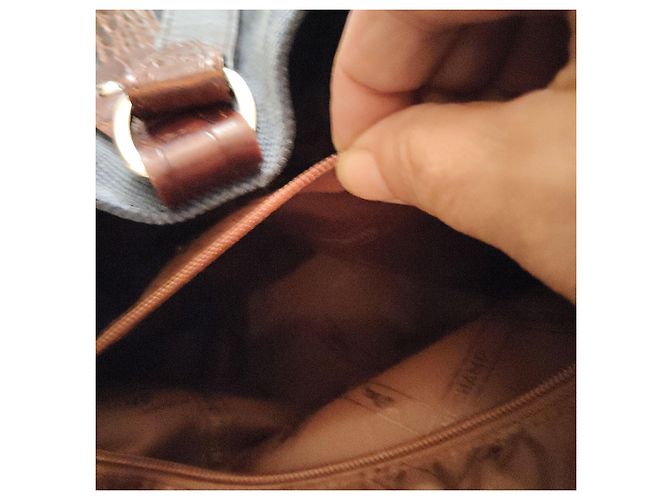 Borsa Longchamp in tela e pelle Marrone Blu - vista 6