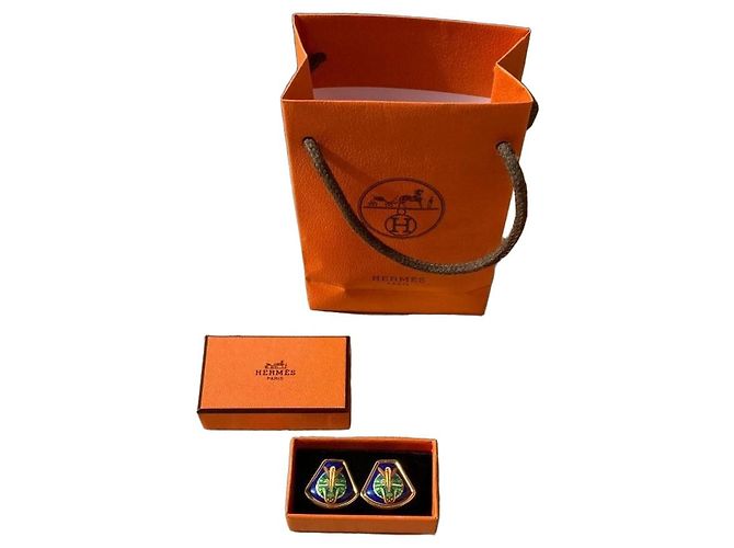 Hermès Clip-On Ohrringe in Mehrfarbenem Email und Vergoldet - Ansicht 2