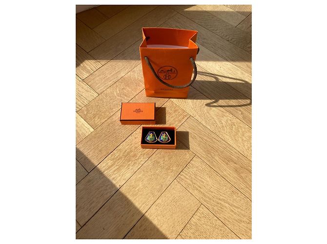 Hermès Clip-On Ohrringe in Mehrfarbenem Email und Vergoldet - Ansicht 3