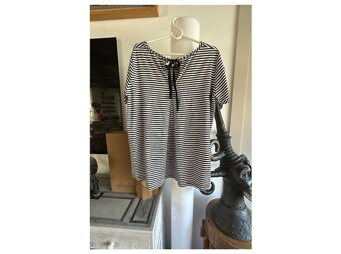 Autre Marque Black and white striped t-shirt with bow detail - view 5