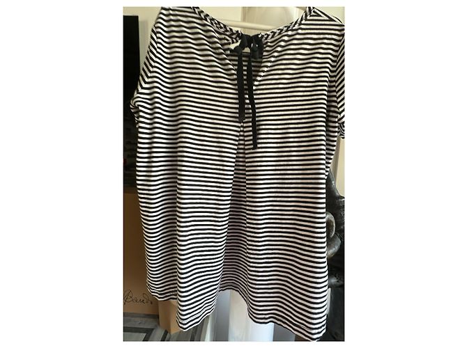 Autre Marque Black and white striped t-shirt with bow detail - view 6