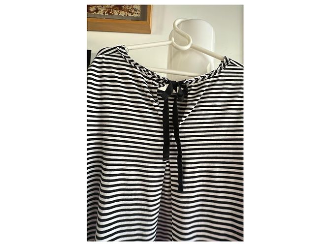 Autre Marque Black and white striped t-shirt with bow detail - view 7