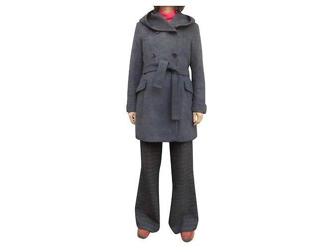 Autre Marque Abrigo Max Mara Studio Gris de Lana con Capucha - vista 2