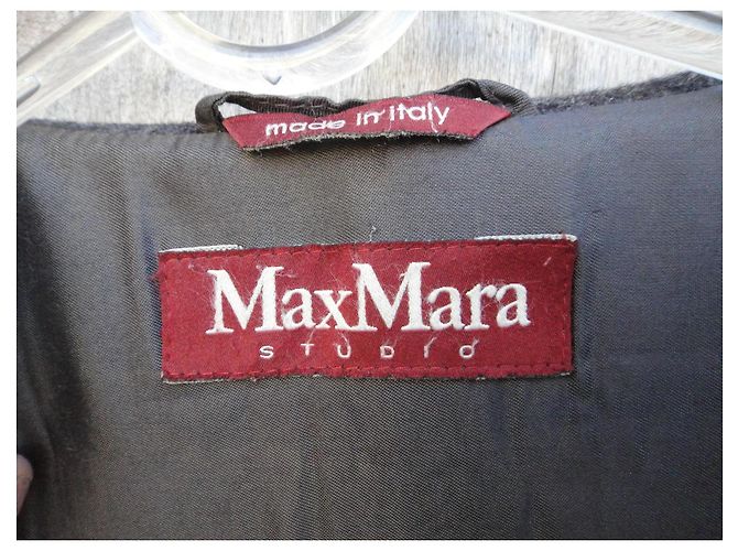Autre Marque Abrigo Max Mara Studio Gris de Lana con Capucha - vista 4