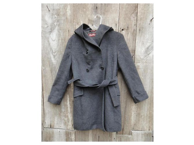 Autre Marque Abrigo Max Mara Studio Gris de Lana con Capucha - vista 5
