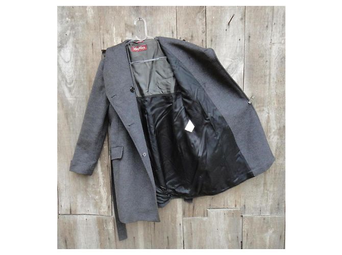 Autre Marque Abrigo Max Mara Studio Gris de Lana con Capucha - vista 6