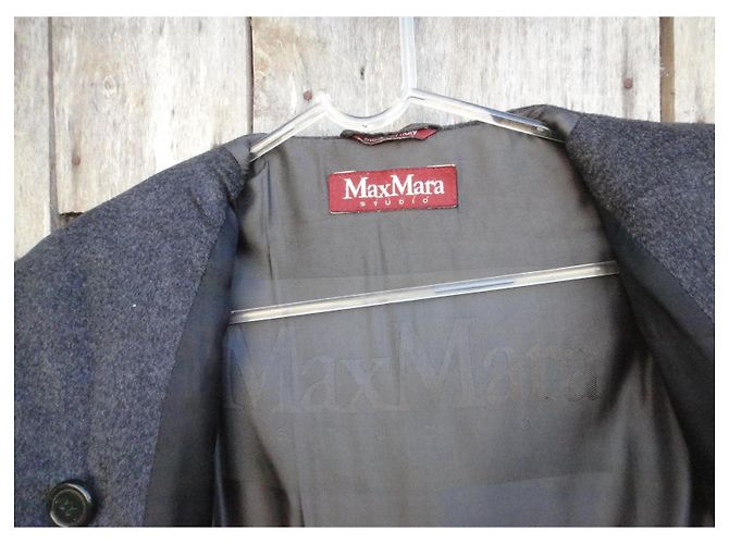Autre Marque Abrigo Max Mara Studio Gris de Lana con Capucha - vista 7