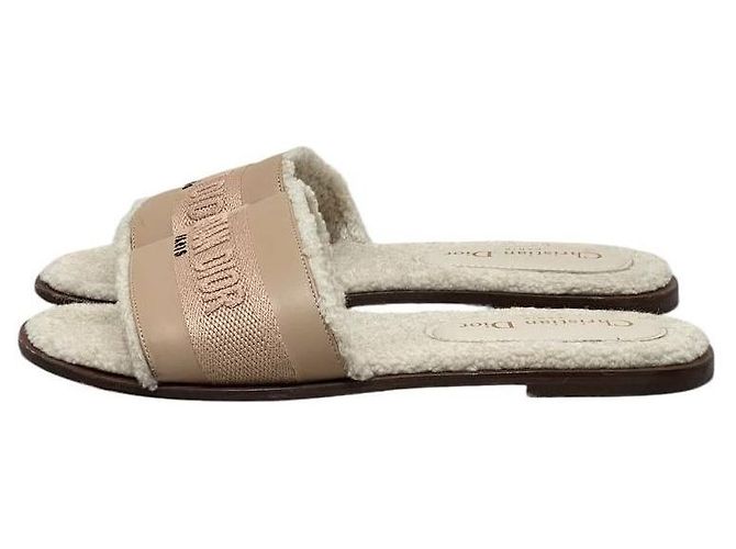 Sandali piatti in suede beige shearling Dway Christian Dior 37 usati - vista 2