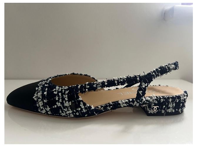 Chanel Scarpe Slingback in Tweed Blu Navy - vista 10