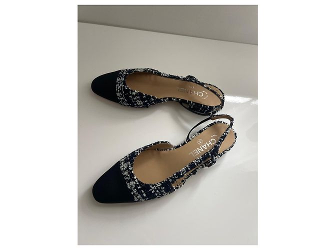 Chanel Scarpe Slingback in Tweed Blu Navy - vista 11