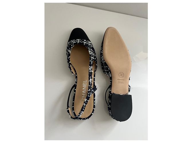 Chanel Scarpe Slingback in Tweed Blu Navy - vista 12