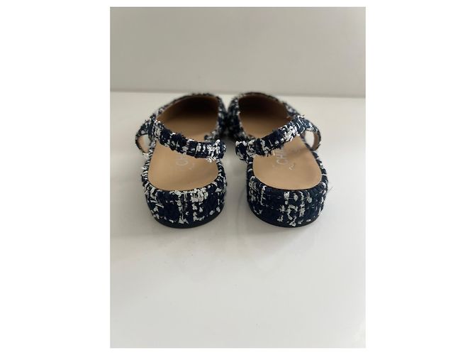 Chanel Scarpe Slingback in Tweed Blu Navy - vista 13