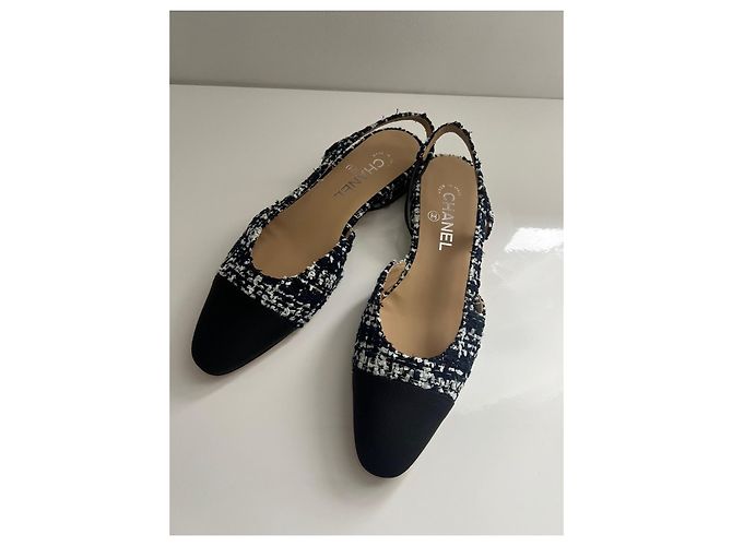 Chanel Scarpe Slingback in Tweed Blu Navy - vista 14