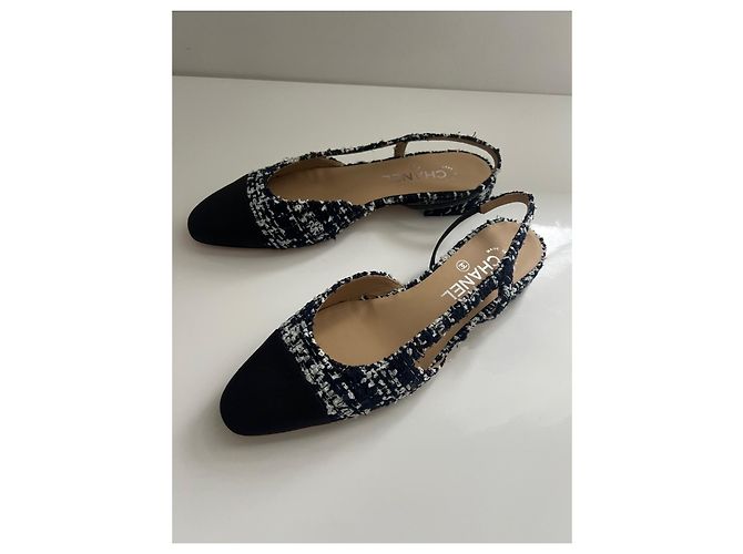 Chanel Scarpe Slingback in Tweed Blu Navy - vista 4