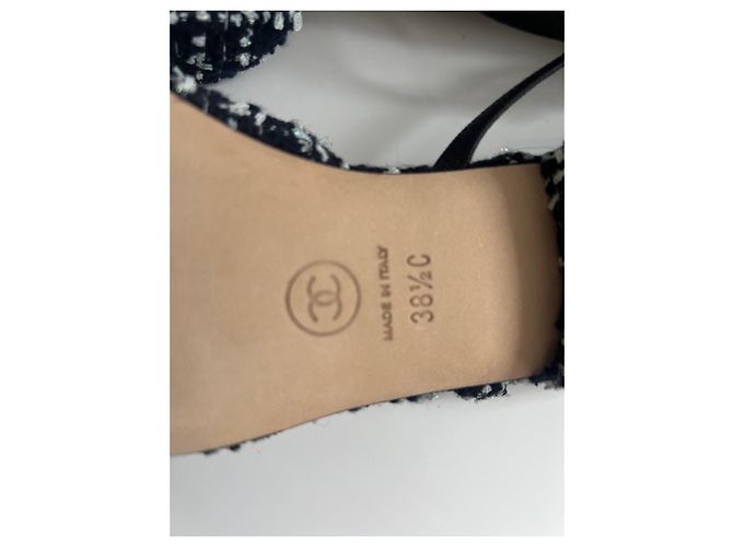 Chanel Scarpe Slingback in Tweed Blu Navy - vista 6