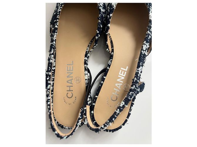 Chanel Scarpe Slingback in Tweed Blu Navy - vista 7