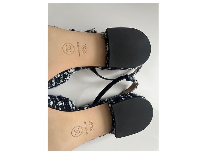 Chanel Scarpe Slingback in Tweed Blu Navy - vista 8