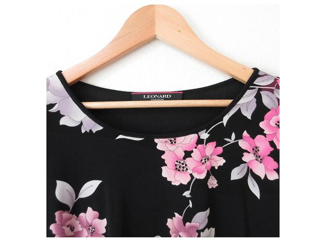 Top Floreale Stretch LEONARD Nero Rosa - vista 3