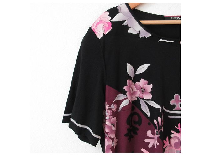 Top Floreale Stretch LEONARD Nero Rosa - vista 4