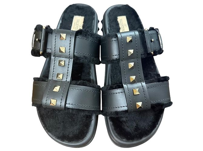 Sandalias de shearling Rockstud Valentino Garavani Negro - vista 3