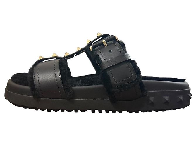 Sandalias de shearling Rockstud Valentino Garavani Negro - vista 4