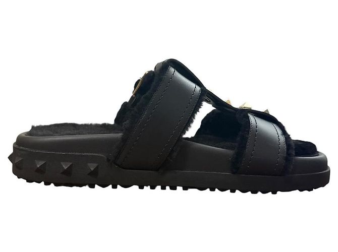 Sandalias de shearling Rockstud Valentino Garavani Negro - vista 5