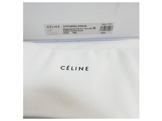 Céline Sandali con tacco spesso in suede Celine Rosso - vista 10
