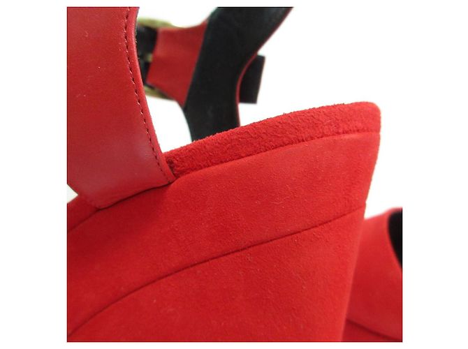 Céline Sandali con tacco spesso in suede Celine Rosso - vista 15