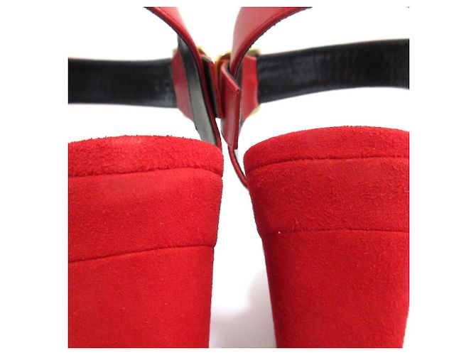 Céline Sandali con tacco spesso in suede Celine Rosso - vista 16