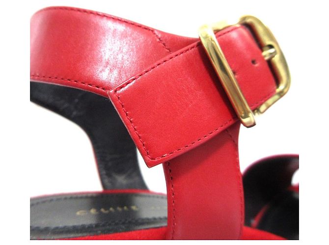Céline Sandali con tacco spesso in suede Celine Rosso - vista 18