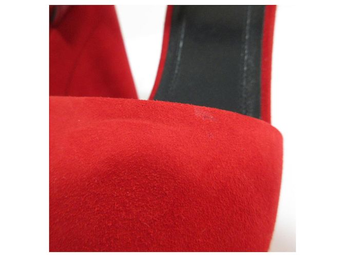Céline Sandali con tacco spesso in suede Celine Rosso - vista 19