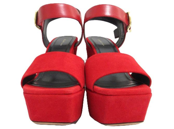 Céline Sandali con tacco spesso in suede Celine Rosso - vista 3