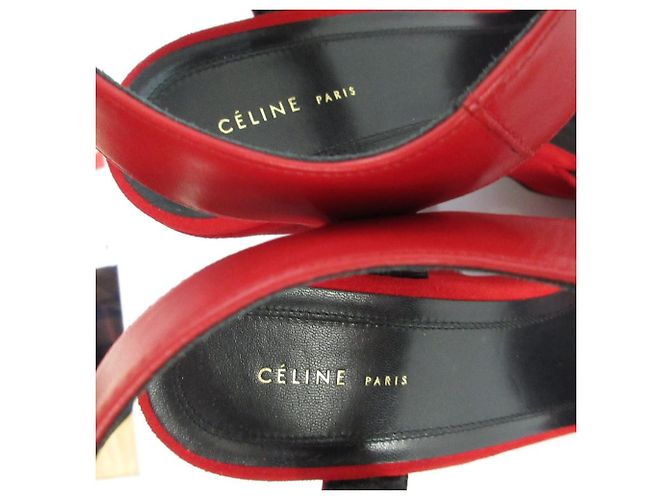 Céline Sandali con tacco spesso in suede Celine Rosso - vista 5