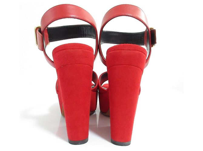 Céline Sandali con tacco spesso in suede Celine Rosso - vista 6