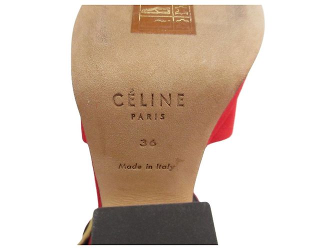 Céline Sandali con tacco spesso in suede Celine Rosso - vista 9