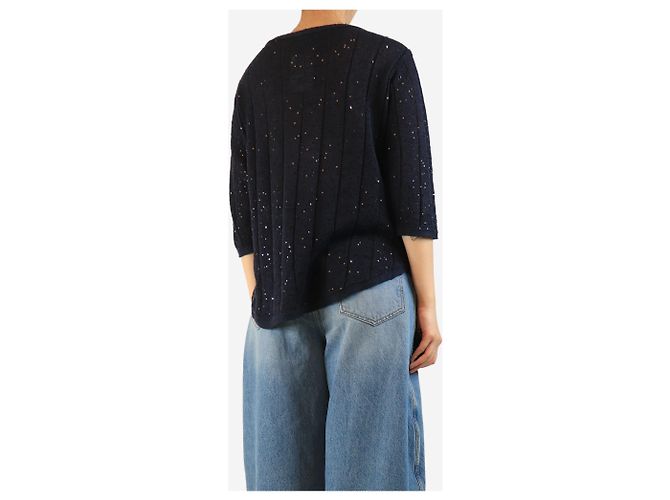 Brunello Cucinelli Pull en sequins bleu marine - taille M - vue 2