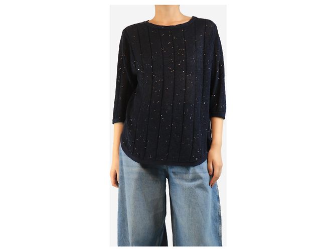 Brunello Cucinelli Pull en sequins bleu marine - taille M - vue 3