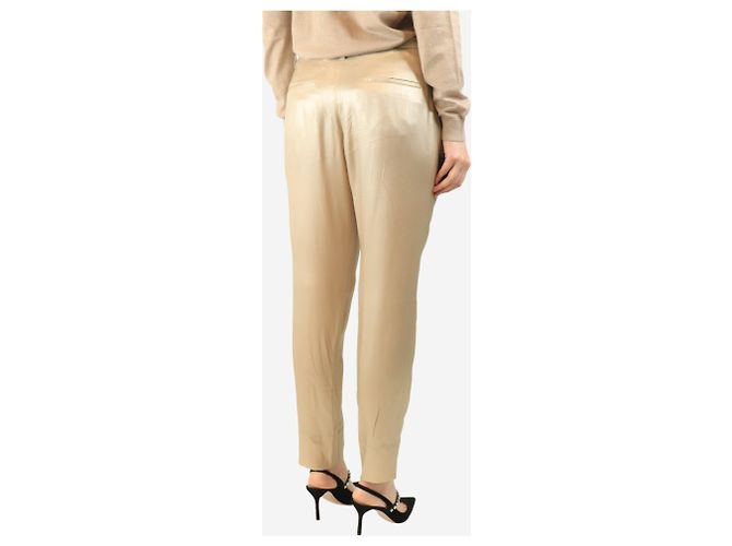 Brunello Cucinelli Pantalones de seda neutros - talla UK 12 - vista 3