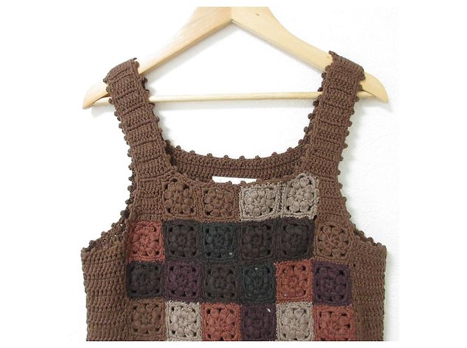 Autre Marque Top de punto de mosaico de ganchillo a mano Doublet Castaño - vista 3