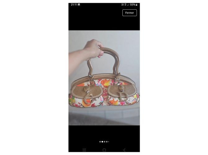 Sac à main Dior en toile imprimée et cuir Marron Multicolore - vue 2