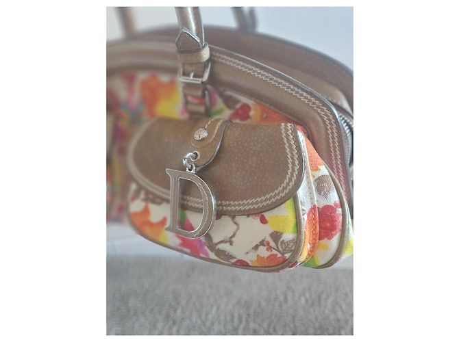 Sac à main Dior en toile imprimée et cuir Marron Multicolore - vue 7