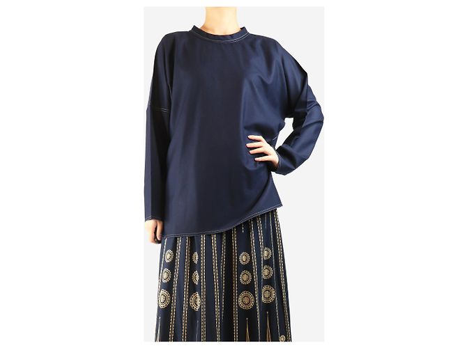 Sofie d'Hoore Top de lana con costuras en contraste navy - tamaño UK 8 Azul marino - vista 3