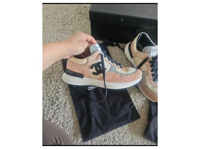 Sneakers Chanel in Pelle e Tessuto Rosa Nero Bianco Grigio - vista 10