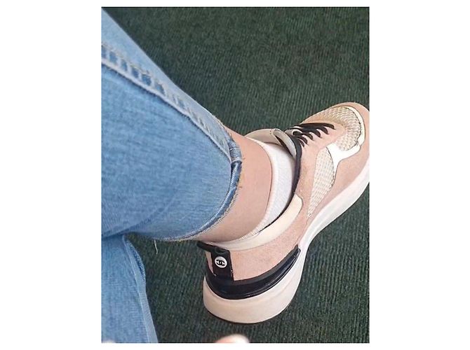 Sneakers Chanel in Pelle e Tessuto Rosa Nero Bianco Grigio - vista 11